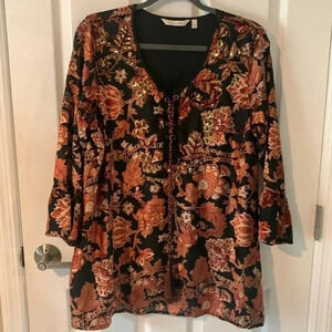Soft surroundings, lace up tunic blouse velvet and sequin details size large